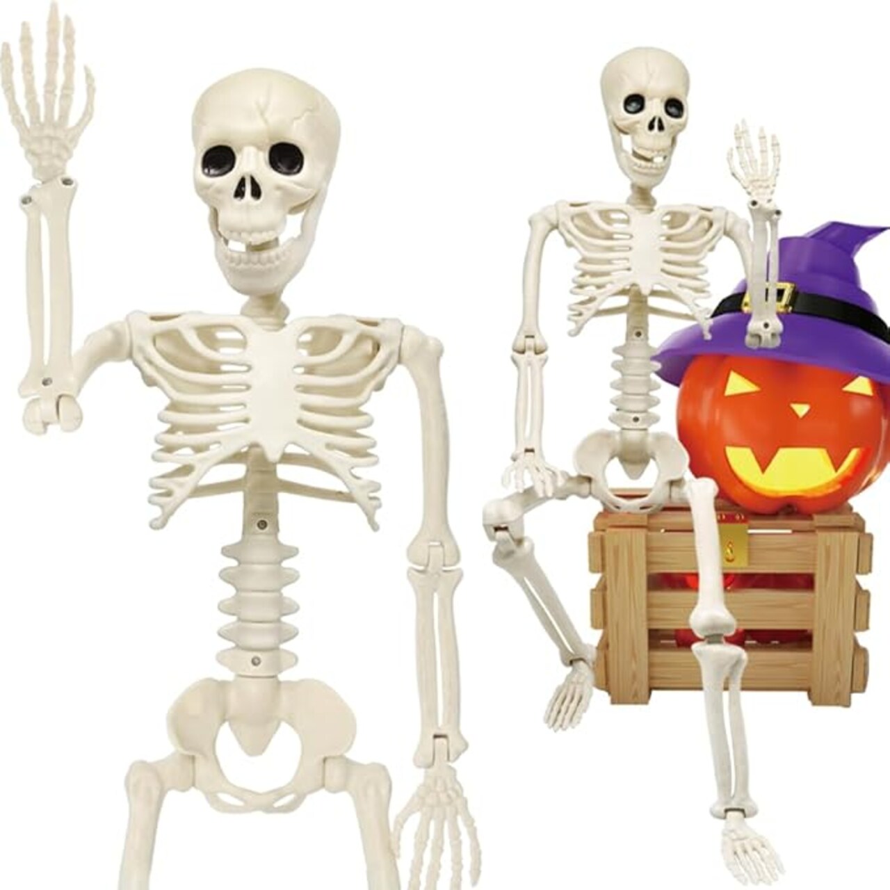 36" Skeleton Halloween Decorations, 3ft Full Body Posable Life Like Skeleton Realistic Human Plastic Bones with Movable Joints for Halloween Party Lawn Haunted House Decor